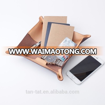 Personalized Engraved Genuine Leather Valet Tray Coin Dish